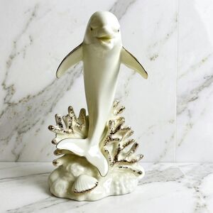 Vintage 1998 Lefton China Dolphin Figurine White Porcelain Nautical Marine Decor